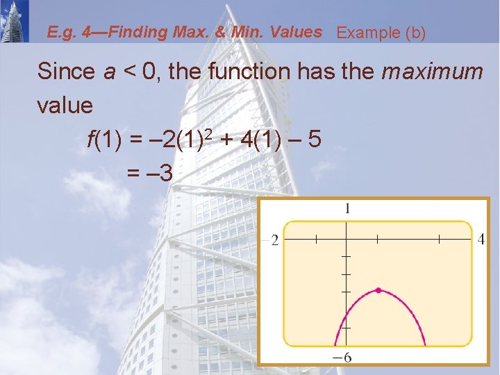 E. g. 4—Finding Max. & Min. Values Example (b) Since a < 0, the