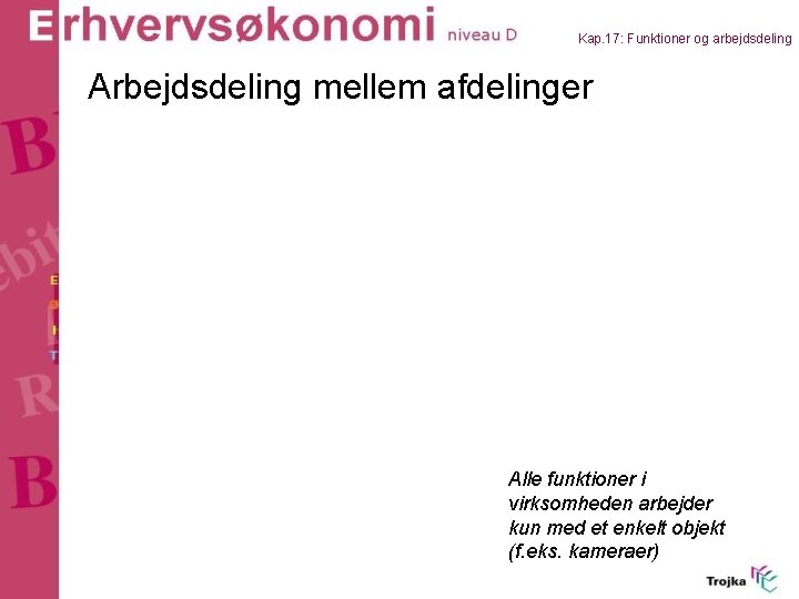 Kap. 17: Funktioner og arbejdsdeling Arbejdsdeling mellem afdelinger Alle funktioner i virksomheden arbejder kun