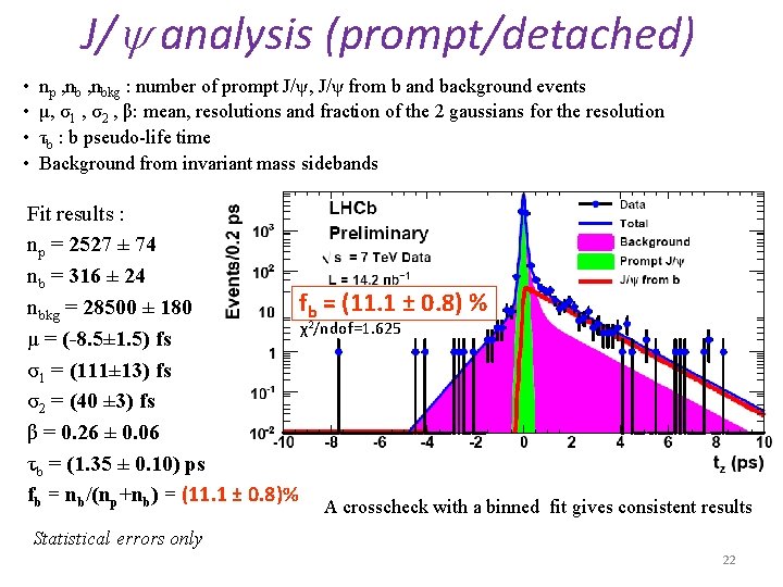 J/ analysis (prompt/detached) • • np , nbkg : number of prompt J/ψ, J/ψ