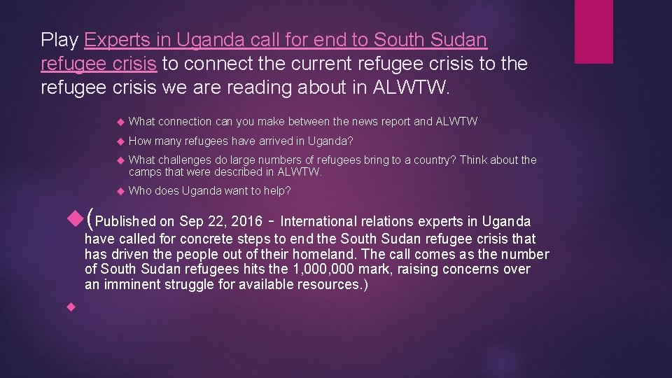 Play Experts in Uganda call for end to South Sudan refugee crisis to connect