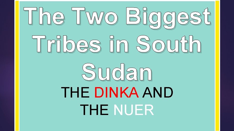 The Two Biggest Tribes in South Sudan THE DINKA AND THE NUER The Two Biggest Tribes in South Sudan THE DINKA AND THE NUER