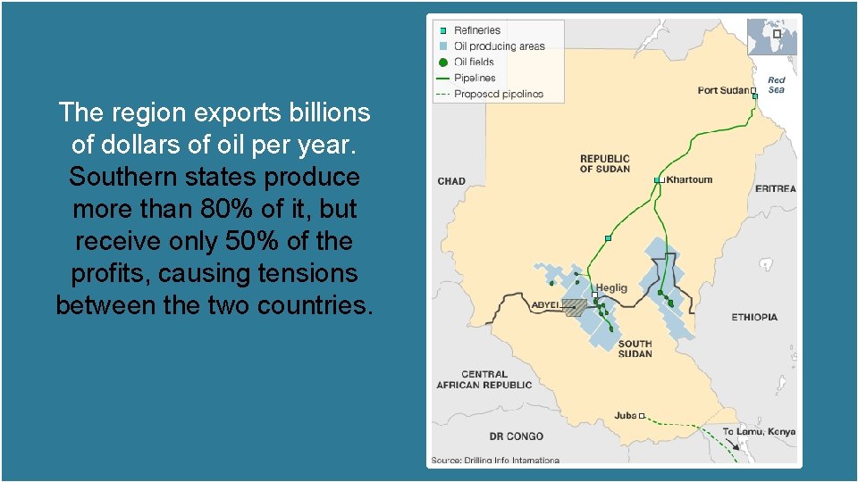 The region exports billions of dollars of oil per year. Southern states produce more The region exports billions of dollars of oil per year. Southern states produce more