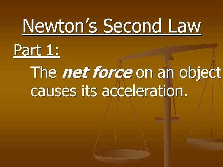 Newton’s Second Law Part 1: The net force on an object causes its acceleration.