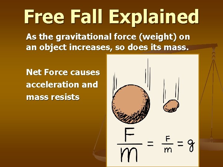 Free Fall Explained As the gravitational force (weight) on an object increases, so does