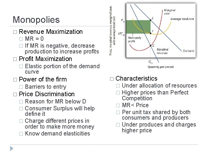 Monopolies � Revenue Maximization MR = 0 � If MR is negative, decrease production