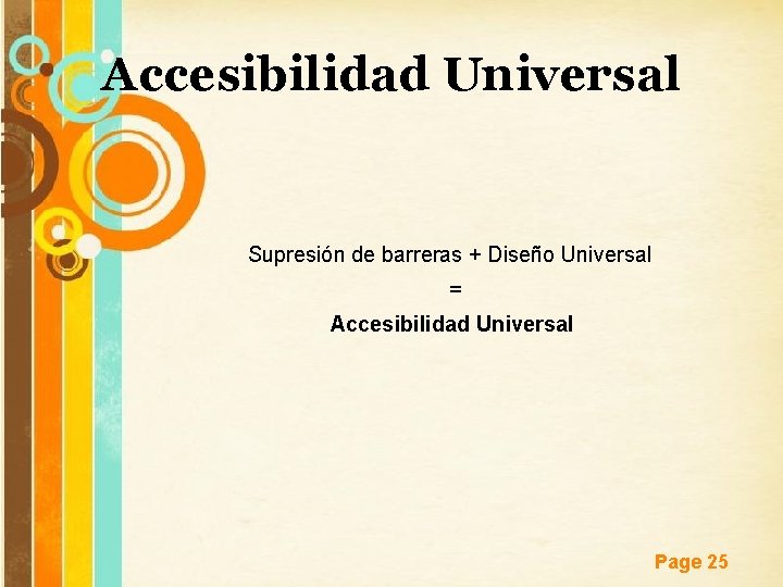 Accesibilidad Universal Supresión de barreras + Diseño Universal = Accesibilidad Universal Free Powerpoint Templates