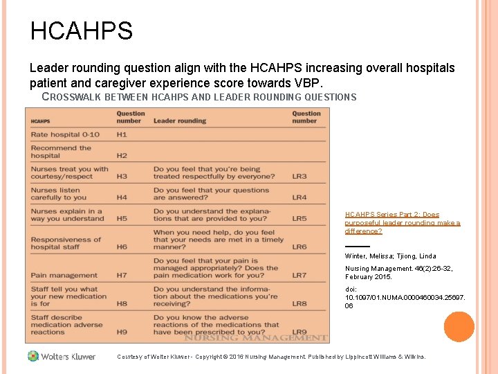 HCAHPS Leader rounding question align with the HCAHPS increasing overall hospitals patient and caregiver