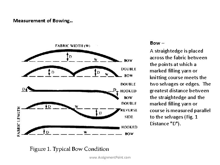 Measurement of Bowing. . Bow – A straightedge is placed across the fabric between