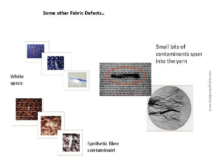 Some other Fabric Defects. . www. Assignment. Point. com Small bits of contaminants spun