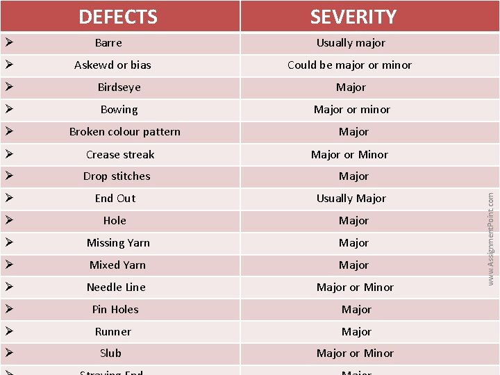 SEVERITY Ø Barre Usually major Ø Askewd or bias Could be major or minor