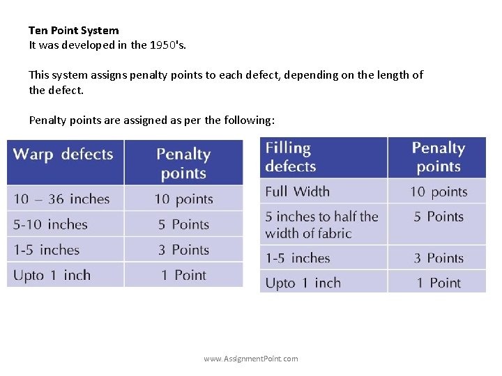 Ten Point System It was developed in the 1950's. This system assigns penalty points