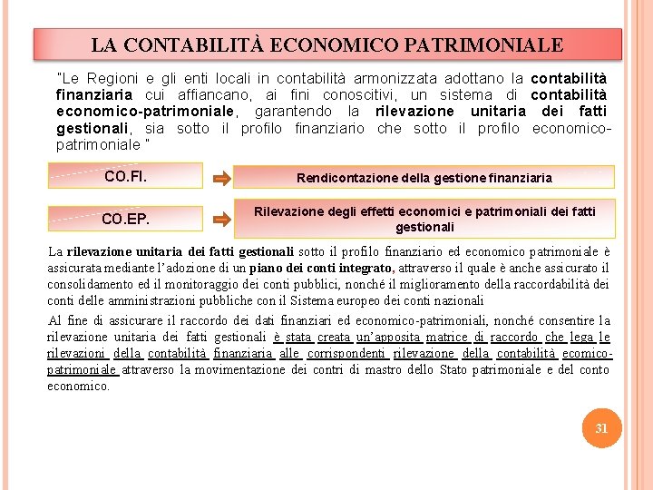 LA CONTABILITÀ ECONOMICO PATRIMONIALE “Le Regioni e gli enti locali in contabilità armonizzata adottano