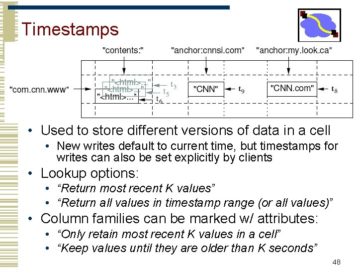 Timestamps • Used to store different versions of data in a cell • New