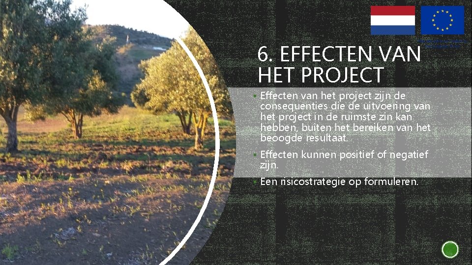 6. EFFECTEN VAN HET PROJECT § Effecten van het project zijn de consequenties die