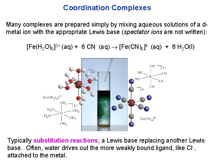 Coordination Complexes Many complexes are prepared simply by mixing aqueous solutions of a d