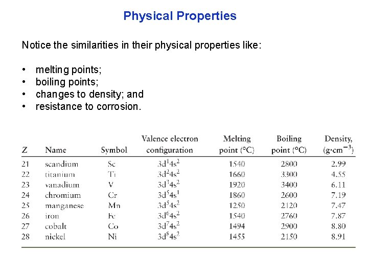 Physical Properties Notice the similarities in their physical properties like: • • melting points;