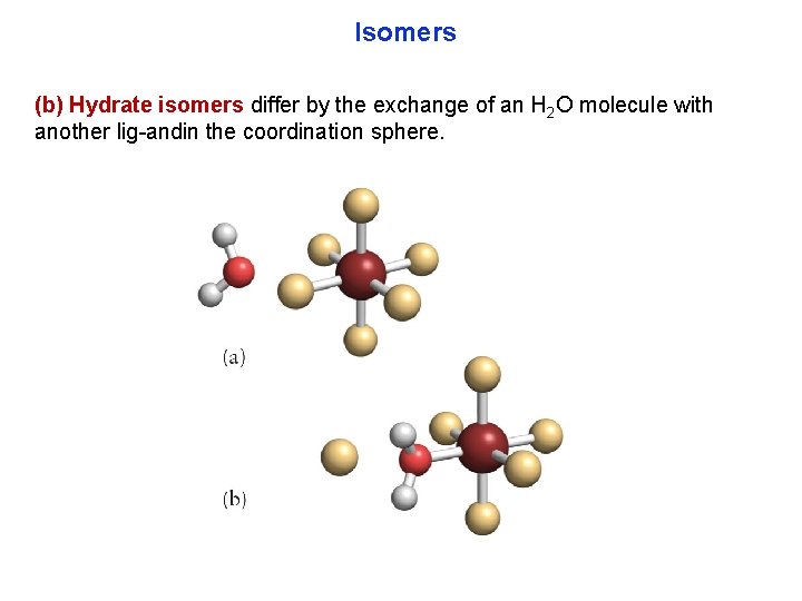 Isomers (b) Hydrate isomers differ by the exchange of an H 2 O molecule