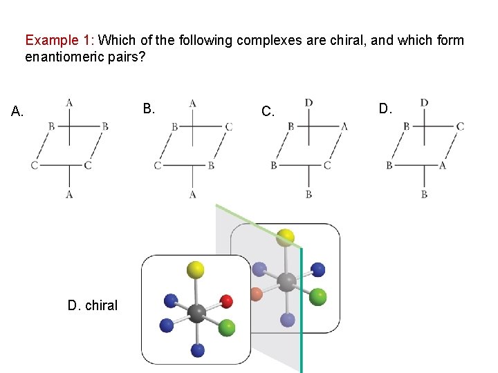 Example 1: Which of the following complexes are chiral, and which form enantiomeric pairs?