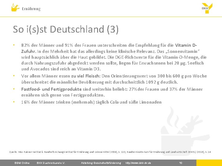 Ernährung So i(s)st Deutschland (3) • • 82% der Männer und 91% der Frauen