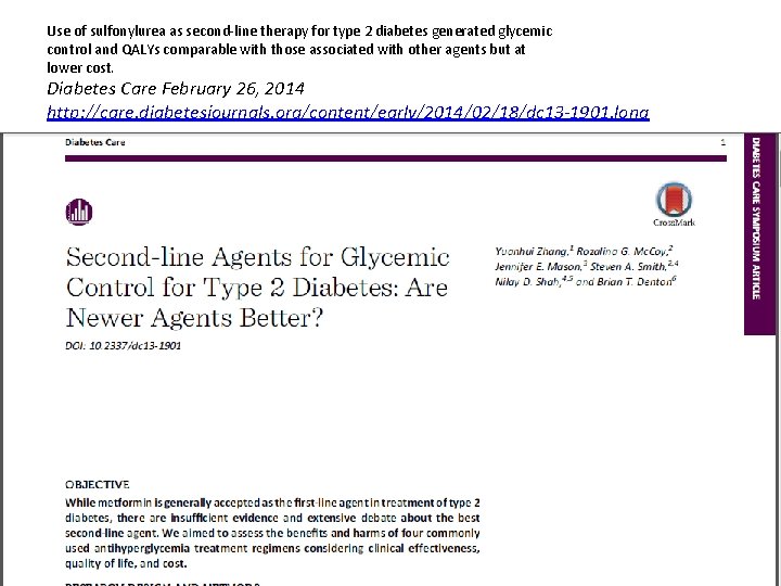 Use of sulfonylurea as second-line therapy for type 2 diabetes generated glycemic control and