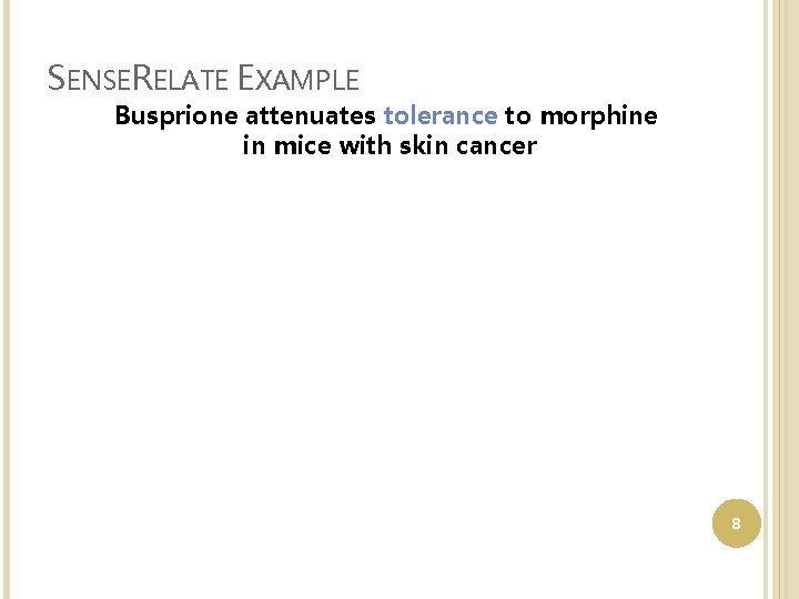 SENSERELATE EXAMPLE Busprione attenuates tolerance to morphine in mice with skin cancer 8 