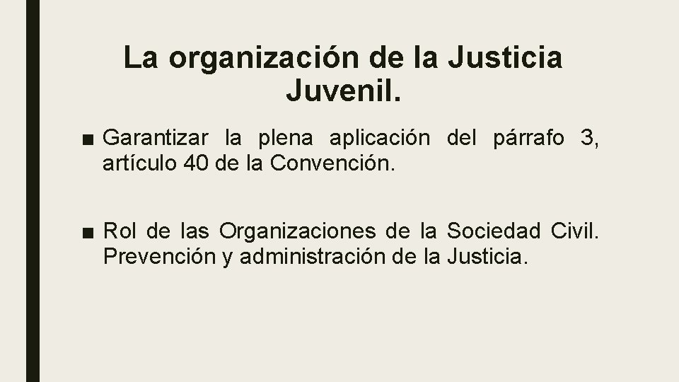 La organización de la Justicia Juvenil. ■ Garantizar la plena aplicación del párrafo 3,