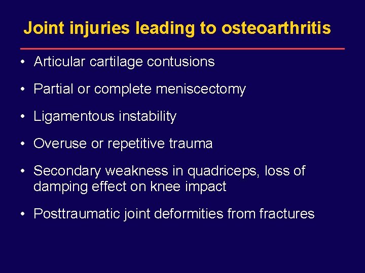 DRAFT for internal Sanofi-Synthelabo use only. Not for distribution. Joint injuries leading to osteoarthritis