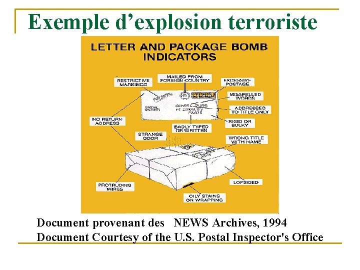 Exemple d’explosion terroriste Document provenant des NEWS Archives, 1994 Document Courtesy of the U.