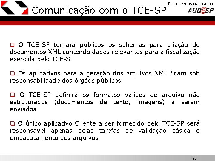 Comunicação com o TCE-SP Fonte: Análise da equipe X q O TCE-SP tornará públicos