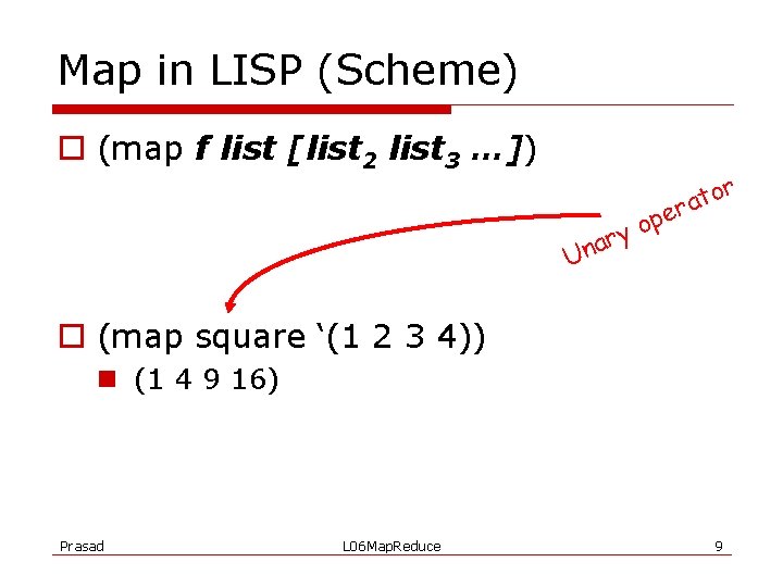 Map in LISP (Scheme) o (map f list [list 2 list 3 …]) p