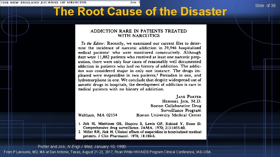 The Root Cause of the Disaster Porter and Jick, N Engl J Med, January