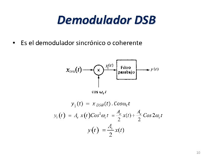 Demodulador DSB • Es el demodulador sincrónico o coherente 10 