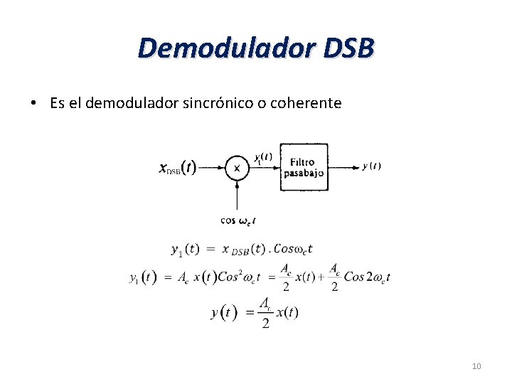 Demodulador DSB • Es el demodulador sincrónico o coherente 10 