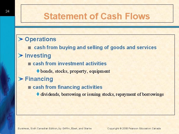 24 Statement of Cash Flows Operations < cash from buying and selling of goods