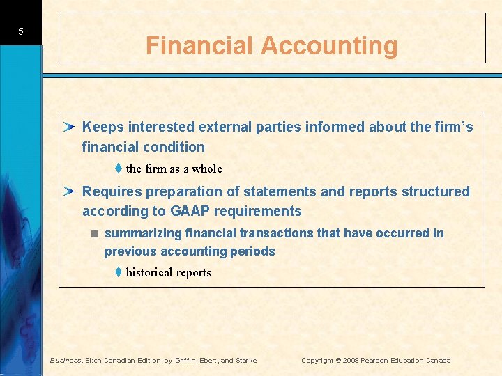 5 Financial Accounting Keeps interested external parties informed about the firm’s financial condition t