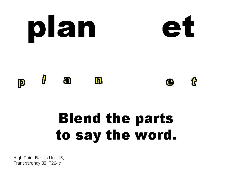 plan et Blend the parts to say the word. High Point Basics Unit 16,