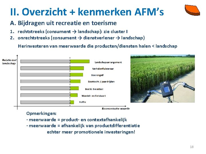 II. Overzicht + kenmerken AFM’s A. Bijdragen uit recreatie en toerisme 1. rechtstreeks (consument