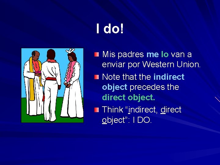 I do! Mis padres me lo van a enviar por Western Union. Note that