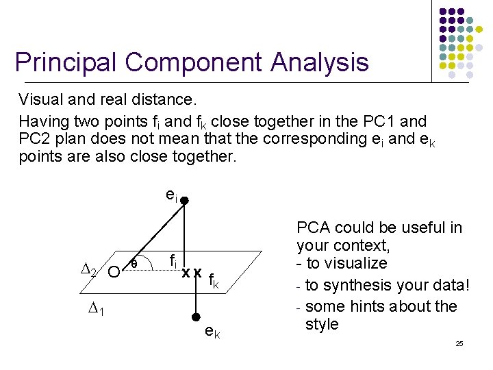 Principal Component Analysis Visual and real distance. Having two points fi and fk close