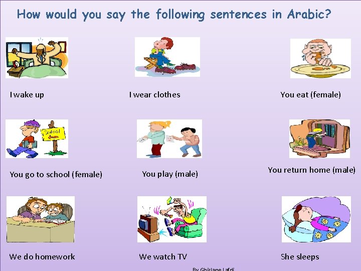 How would you say the following sentences in Arabic? I wake up You go
