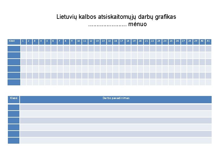 Lietuvių kalbos atsiskaitomųjų darbų grafikas. . . mėnuo Klasė 1 2 3 4 5