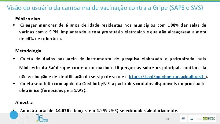 Visão do usuário da campanha de vacinação contra a Gripe (SAPS e SVS) Público