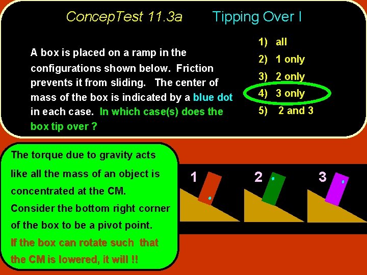 Concep. Test 11. 3 a Tipping Over I 1) all A box is placed