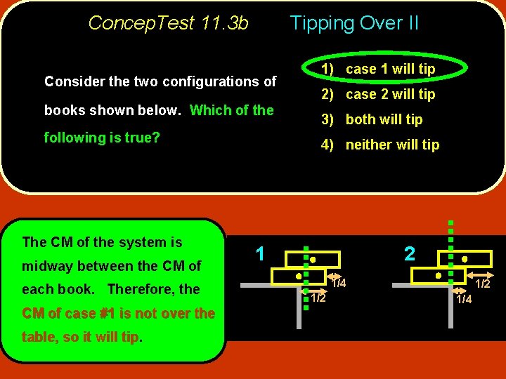 Concep. Test 11. 3 b Tipping Over II Consider the two configurations of books