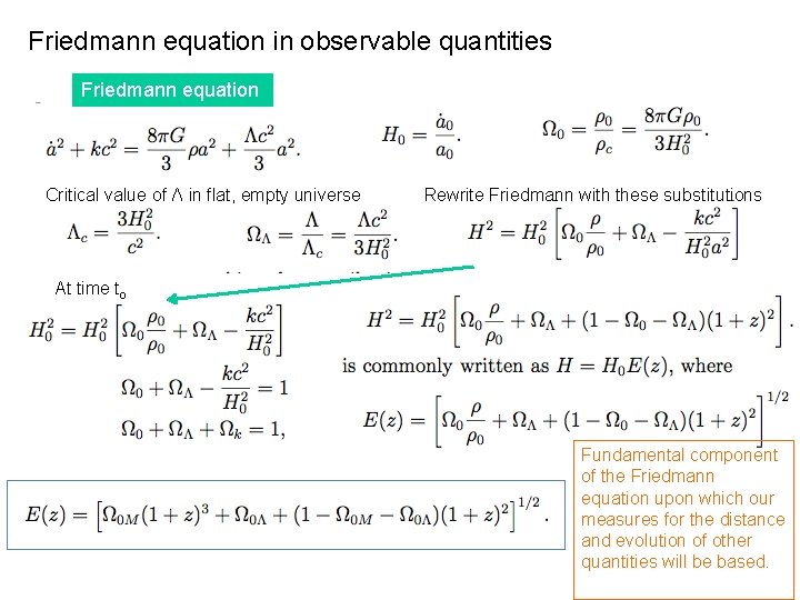 Friedmann equation in observable quantities Friedmann equation Critical value of Λ in flat, empty