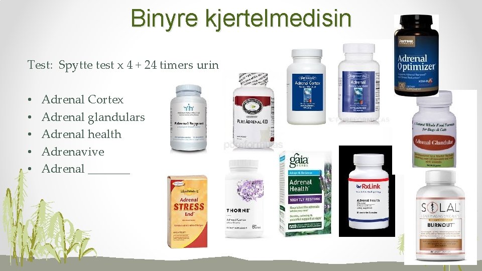 Binyre kjertelmedisin Test: Spytte test x 4 + 24 timers urin • • •