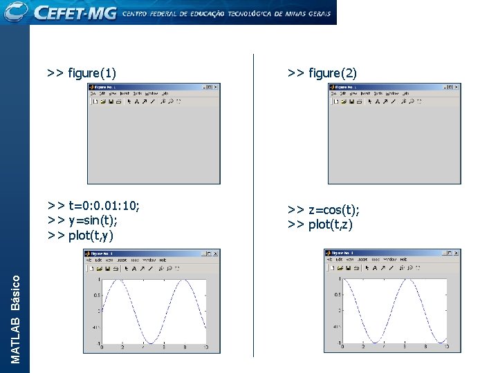 MATLAB Básico >> figure(1) >> figure(2) >> t=0: 0. 01: 10; >> y=sin(t); >>