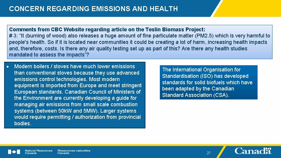 CONCERN REGARDING EMISSIONS AND HEALTH Comments from CBC Website regarding article on the Teslin