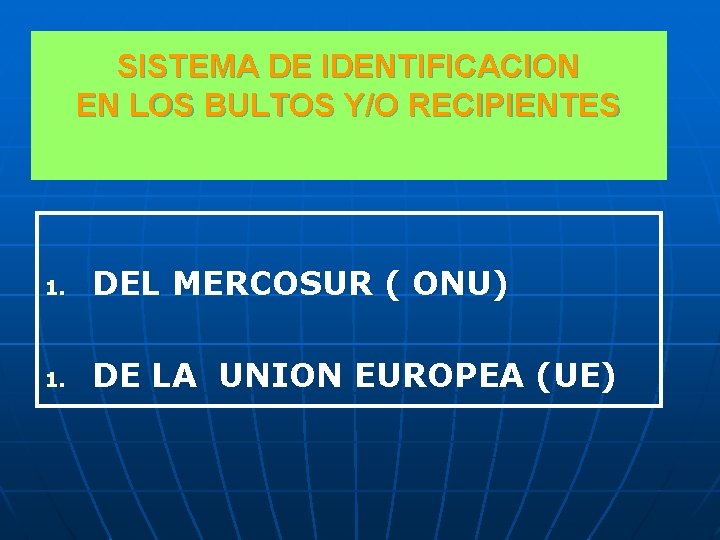 SISTEMA DE IDENTIFICACION EN LOS BULTOS Y/O RECIPIENTES 1. DEL MERCOSUR ( ONU) 1.