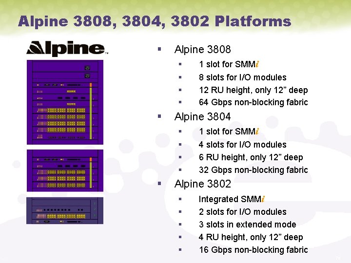 Alpine 3808, 3804, 3802 Platforms § Alpine 3808 § § § Alpine 3804 §